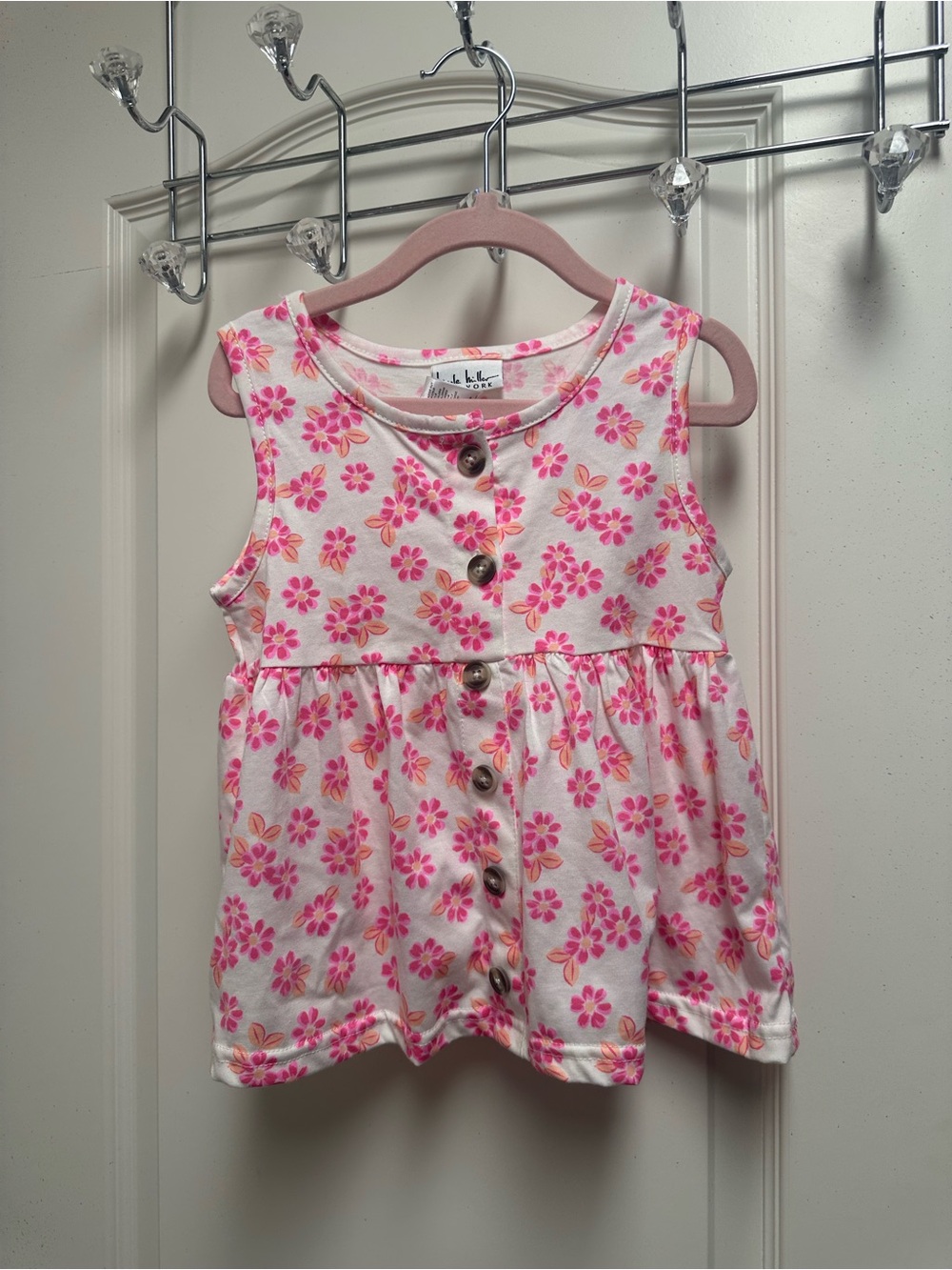 Girls Pink Floral Button-Front Sleeveless Top